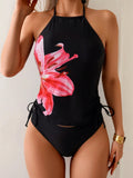 Damen Tankini-Set mit verspieltem floralen Muster und seitlichen BindR&Bändern R&B