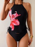 Damen Tankini-Set mit verspieltem floralen Muster und seitlichen BindR&Bändern R&B