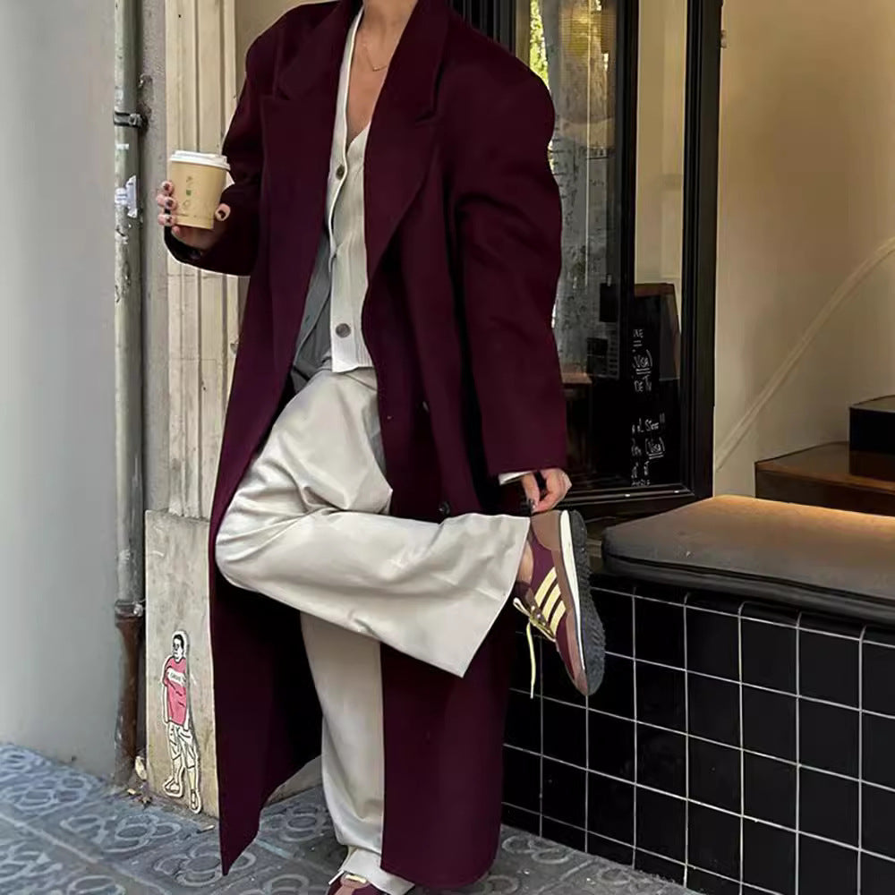 Damen Eleganter Wollmantel mit doppelt geknöpftem Design R&B