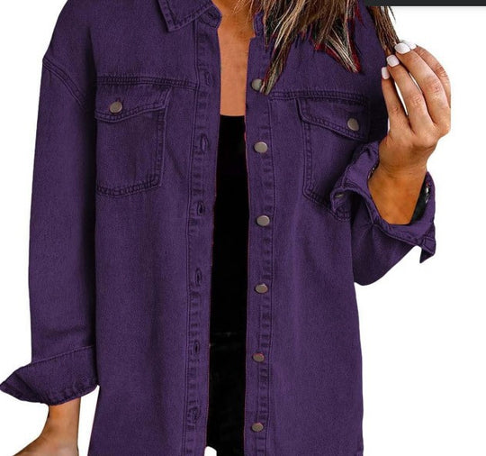 Damen Denim Overshirt mit fransigem Saum und Brusttaschen R&B