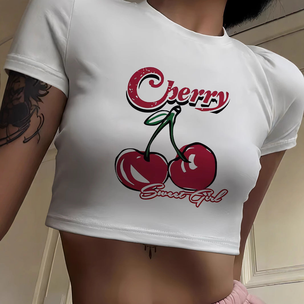 Damen Crop-T-Shirt mit fröhlichem Kirschmotiv R&B