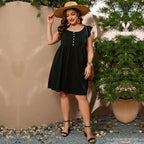 Damen Freizeit Kleid mit voluminösen Rüschenärmeln und Knopfdetails R&B