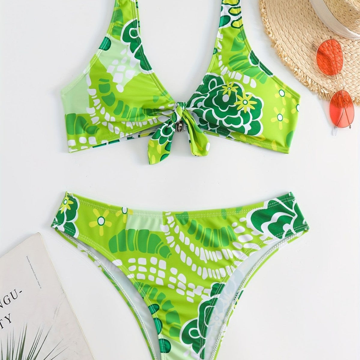 Damen Crop-Bikini mit floralem Knötchen-Design R&B