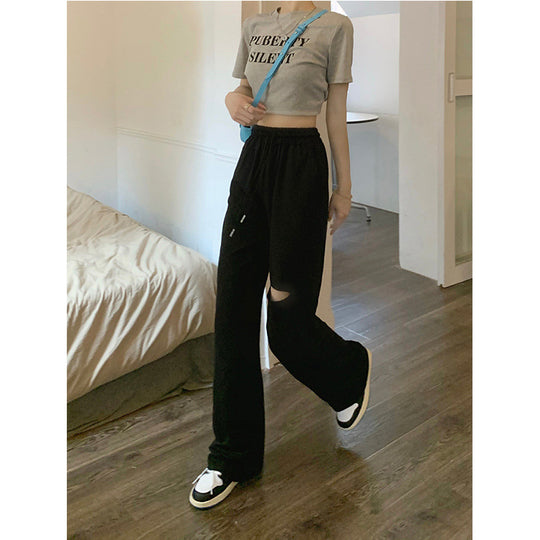 Damen bequeme Freizeithose mit modischen Cut-Out-Details R&B