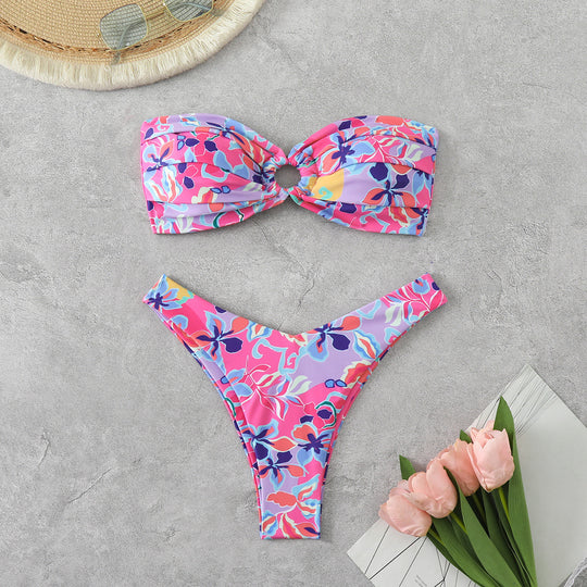 Damen Bandeau-Bikini mit raffiniertem Blumenmuster R&B