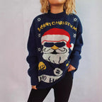 Damen weihnachtlicher Pullover mit festlichem Santa-Motiv und lockerer Passform R&B