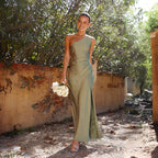 Damen Maxikleid mit asymmetrischem Design und elegantem Satin-Finish R&B