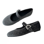 Damen Ballerina-Schuhe mit modischem Riemchen und funkelndem Schmuckdetail R&B
