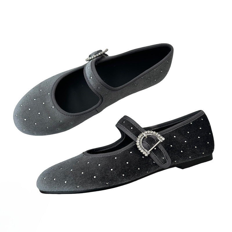 Damen Ballerina-Schuhe mit modischem Riemchen und funkelndem Schmuckdetail R&B