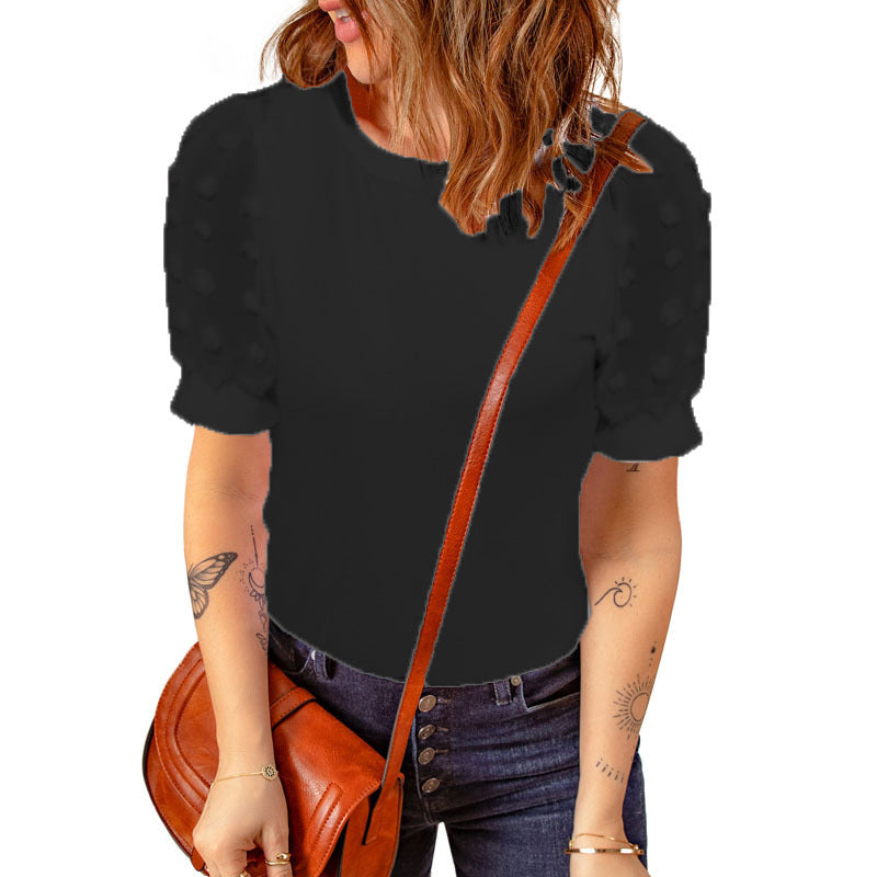 Damen modisches Kurzarmshirt mit Puffärmeln R&B