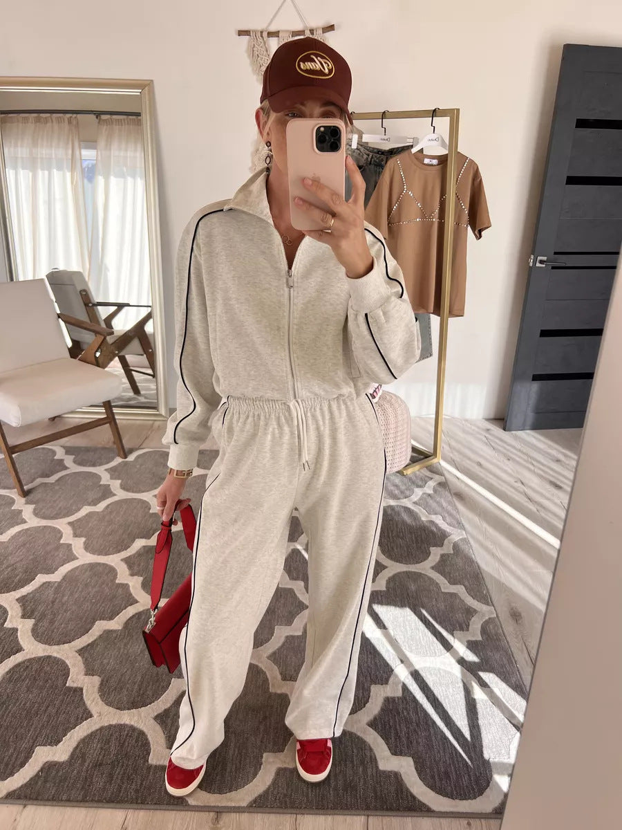 Damen sportliches Fleece-Set mit praktischen Reißverschlusstaschen und elegantem Schnitt R&B