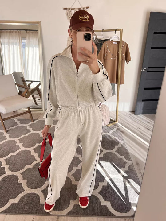 Damen sportliches Fleece-Set mit praktischen Reißverschlusstaschen und elegantem Schnitt R&B