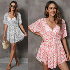 Damen luftiges Strandkleid mit V-Ausschnitt und weitem Schnitt R&B