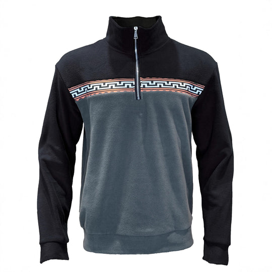 Herren Fleece-Pullover mit stylishem Stehkragen und farblich abgesetztem Muster R&B