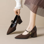 Damen elegante Pumps mit modischem Riemen und Blockabsatz