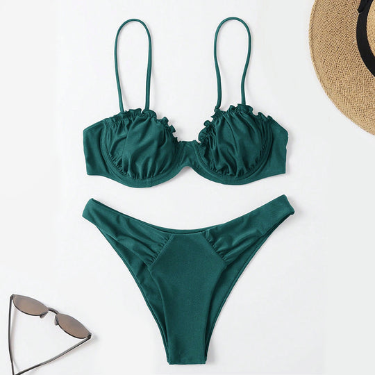 Damen Push-Up-Bikini mit Raffung und verstellbaren Trägern R&B