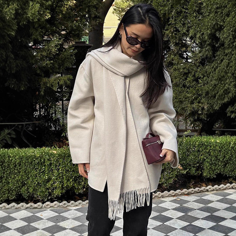 Damen oversized Wollmantel mit Fransendetails R&B