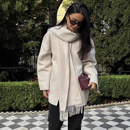 Damen oversized Wollmantel mit Fransendetails R&B
