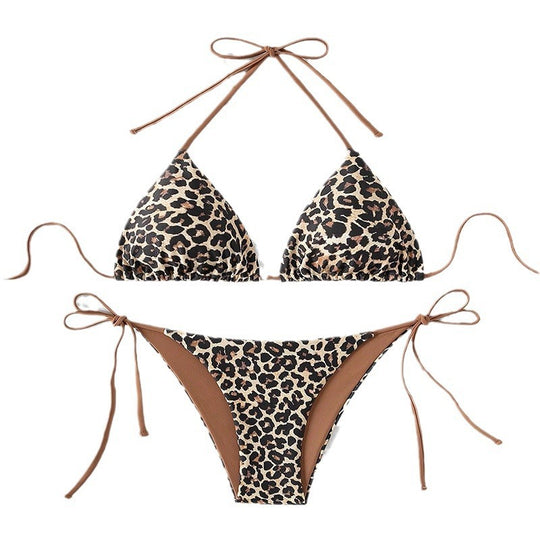 Damen Triangel-Bikini mit animalischem Muster und verstellbaren Bindebändern R&B