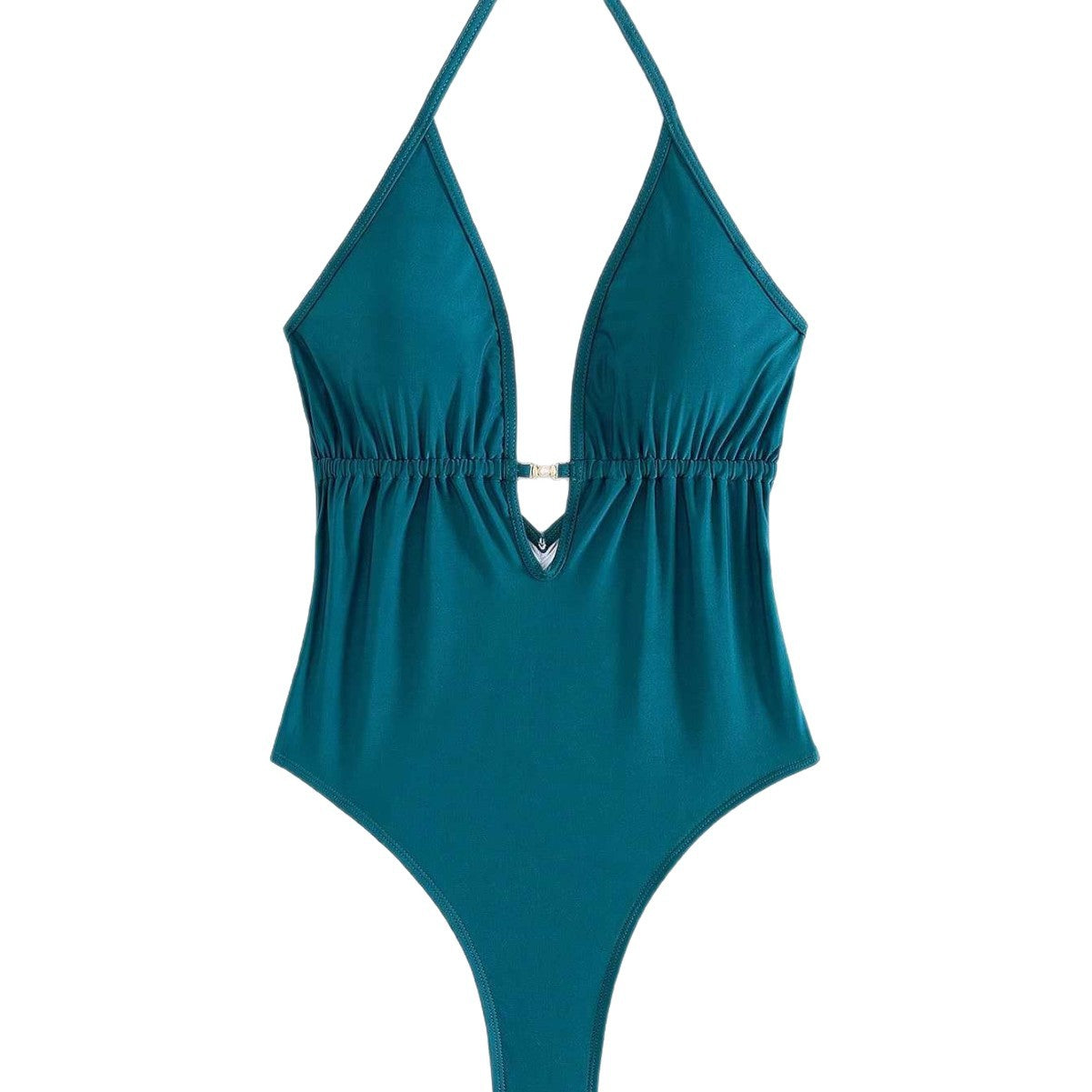 Damen Einteiliger Badeanzug mit tiefem V-Ausschnitt und raffiniertem Bund R&B