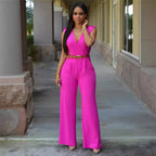 Damen Eleganter Wickel-Jumpsuit mit weitem Bein und Taillengürtel R&B