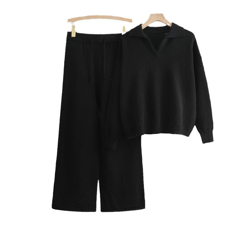 Damen gemütliches Strick-Loungewear-Set mit weit geschnittenem Pullover und Hose R&B