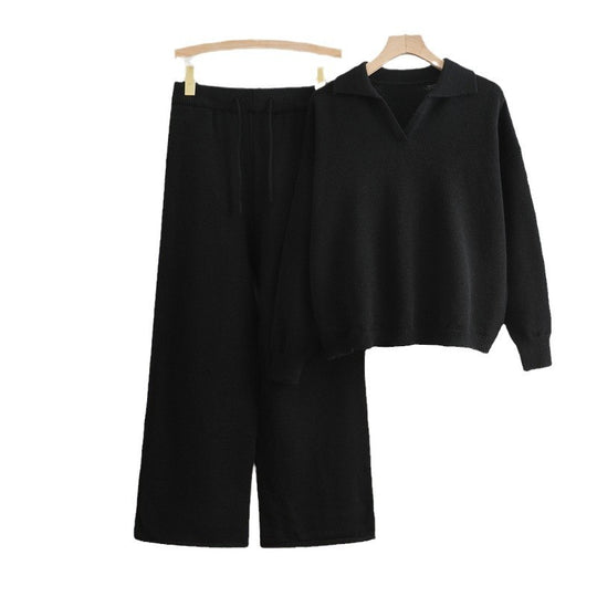 Damen gemütliches Strick-Loungewear-Set mit weit geschnittenem Pullover und Hose R&B