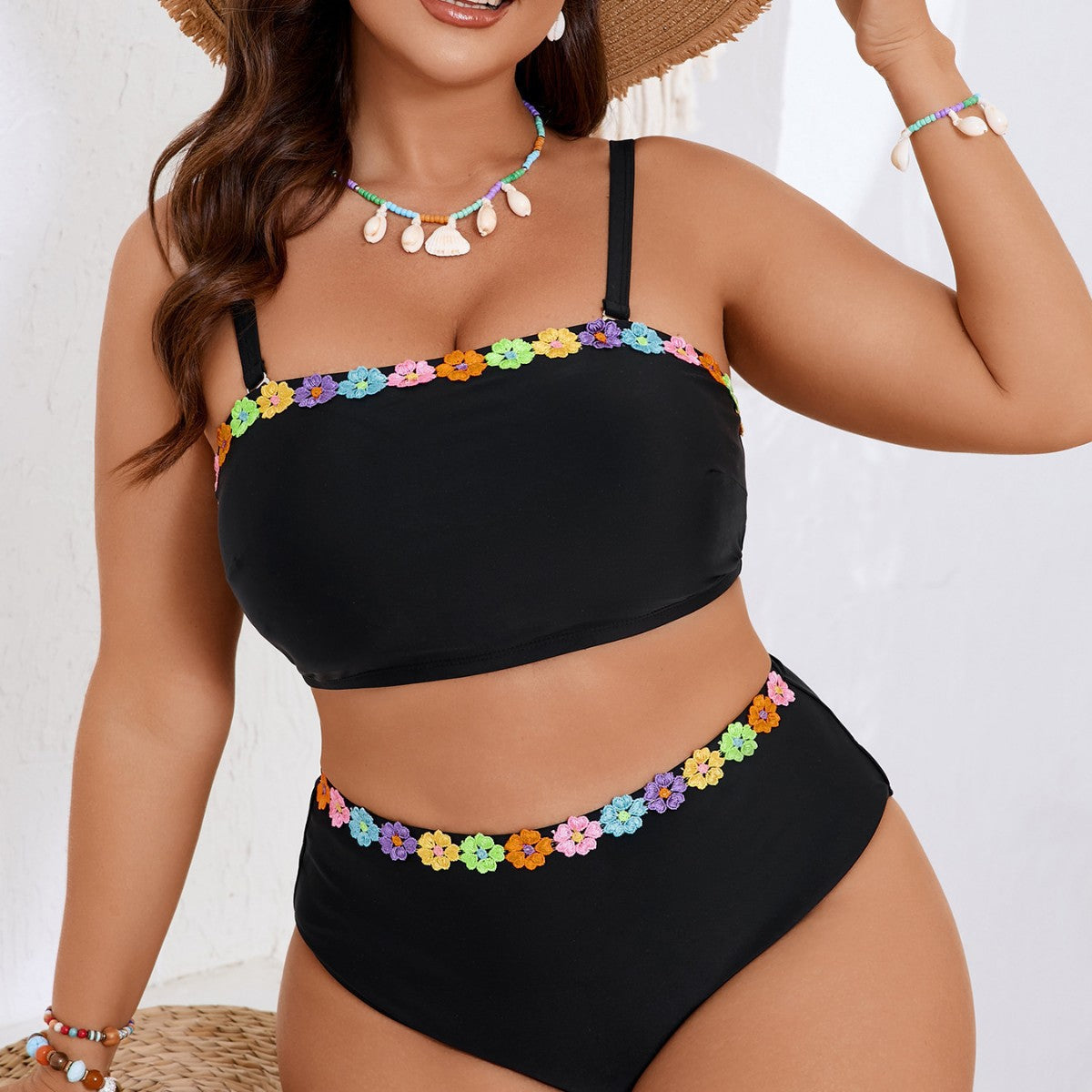 Damen Bandeau-Bikini-Set mit floralem Akzent R&B