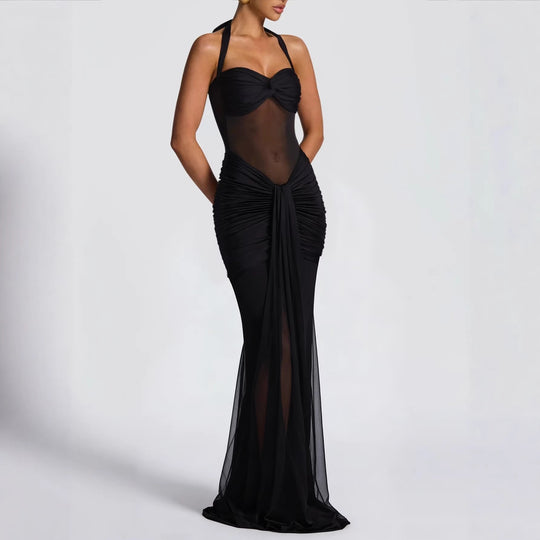 Damen elegantes Kleid im Bodycon-Stil mit raffiniertem Mesh-Einsatz R&B