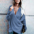 Damen Wickelpullover mit tiefem V-Ausschnitt und lockerer Passform R&B