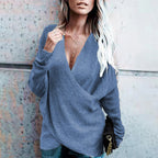 Damen Wickelpullover mit tiefem V-Ausschnitt und lockerer Passform R&B