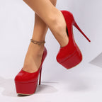 Damen Glamouröse Lack-Pumps mit hohem Plateau und spitzem Zehenbereich R&B