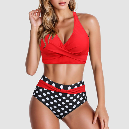 Damen Trendiger Hochschnitt-Bikini mit Raffung R&B