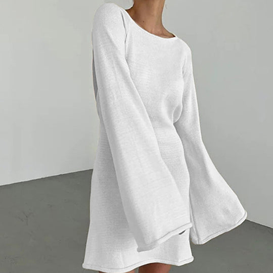 Damen elegantes Strickkleid mit weitem Ärmel und figurbetonter Silhouette R&B