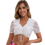 Damen nan Retro Schlaghose mit weitem Bein Blumenprint und Spitzen-Crop-Top Set R&B