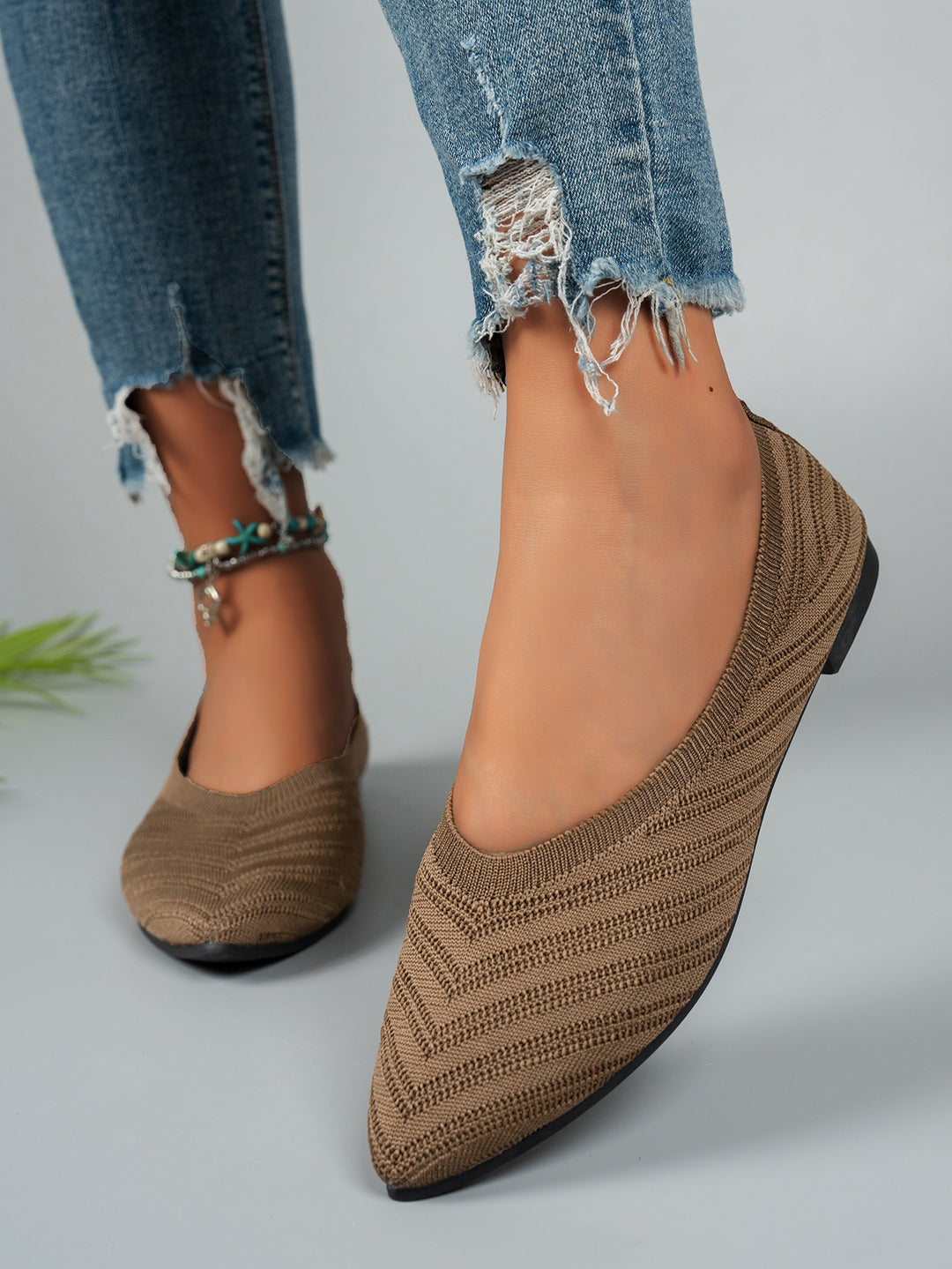Damen elegante Ballerinas aus atmungsaktivem Strickmaterial R&B