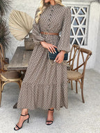 Damen Maxikleid mit raffiniertem Muster und Taillengürtel R&B