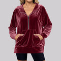 Damen kuscheliges Fleece-Hoodie mit praktischen Taschen und halbem Reißverschluss