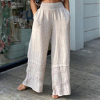 Damen weite Leinenhose mit eleganten Rüschendetails R&B