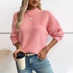 Damen lässiger Pullover mit hohem Kragen und modernem Strukturstrick