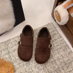 Damen komfortable Clogs aus weichem Wildleder mit modischem Schnallenverschluss R&B