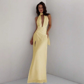 Damen Maxi-Kleid mit tiefem V-Ausschnitt und Wickeldesign R&B