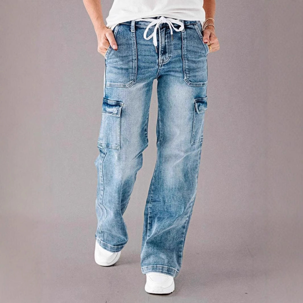 Damen Cargo-Jeans mit weitem Bein und hohen Taschen R&B
