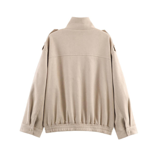 Damen Kunstlederjacke mit praktischen Pattentaschen und modernem Stehkragen R&B