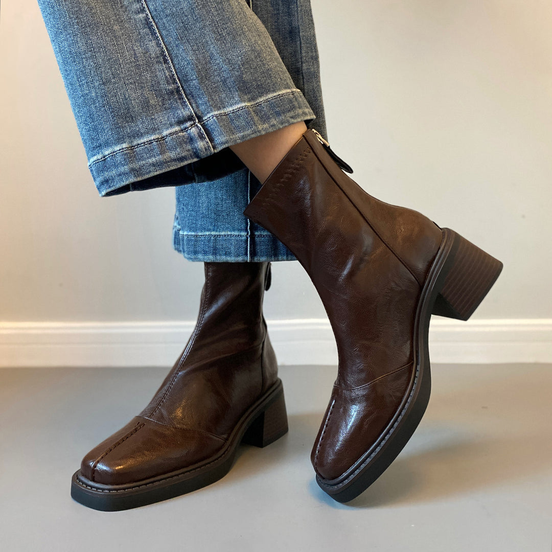 Damen Stiefeletten mit dickem Absatz und Reißverschlussverschluss R&B
