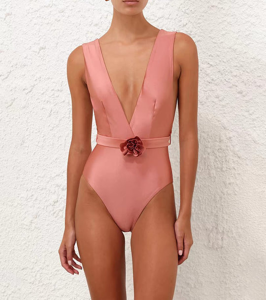 Damen Eleganter Badeanzug mit Blumenapplikation R&B