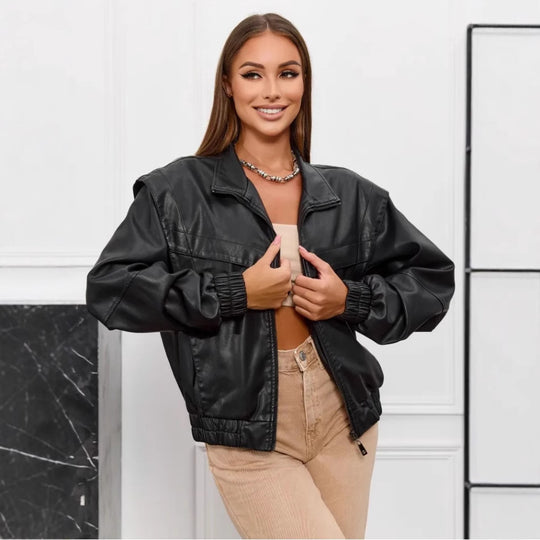 Damen modische Kunstlederjacke R&B