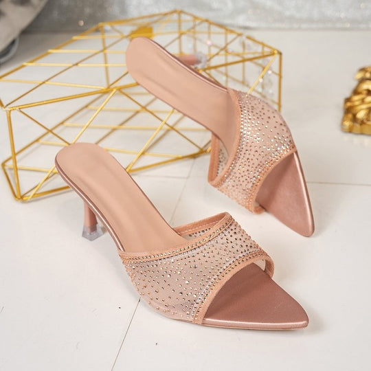 Damen Glamouröse Mules mit funkelnden Strass-Verzierungen R&B