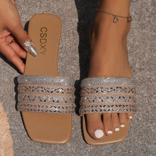 Damen elegante Riemchen-Sandaletten mit glamourösem Strassdesign R&B