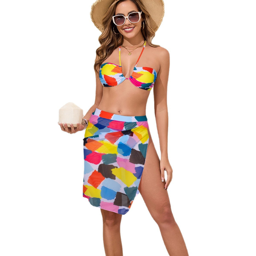 Damen Bunt bedrucktes Bikini-Set mit luftigem Überrock R&B